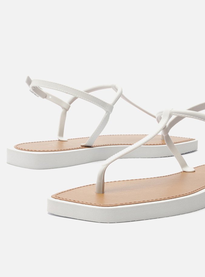 Sandália Rasteira Branca Slim Square Brizza