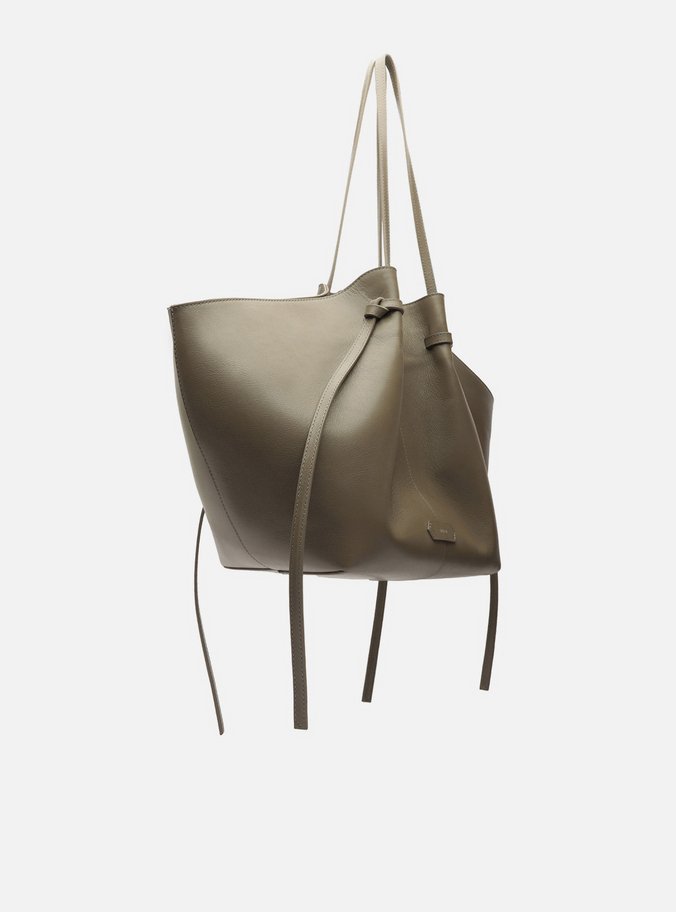 Bolsa Shopping Cinza Couro Grande Soft Tiras