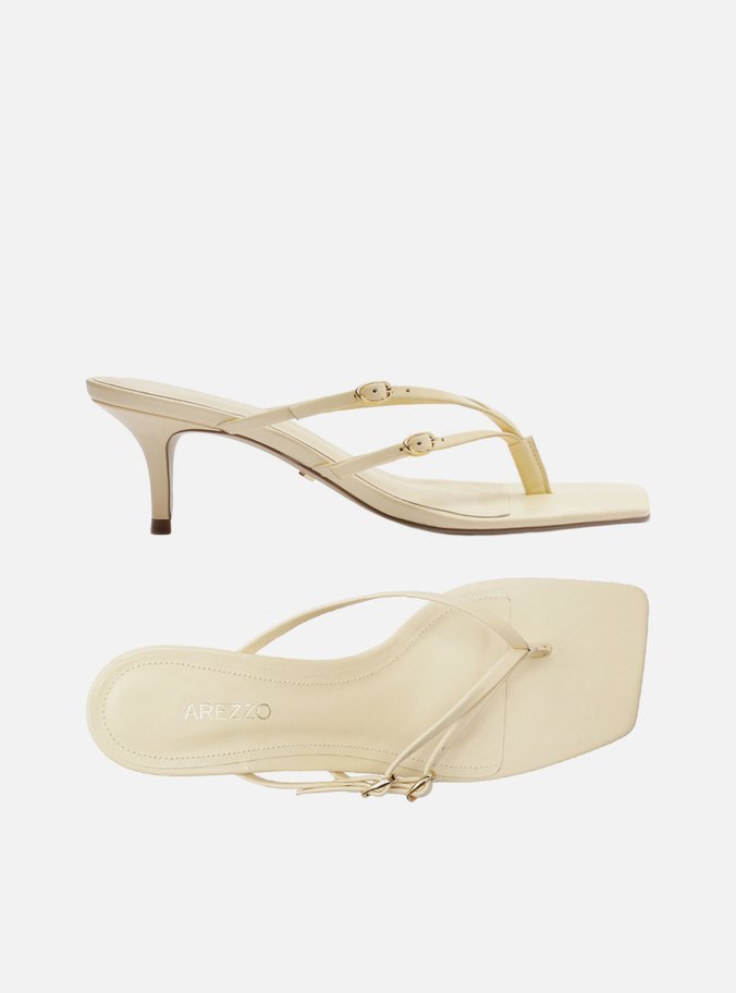 Tamanco Amarela Couro Bico Quadrado Flip Flop