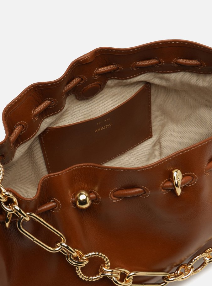 Bolsa Shoulder Marrom Couro Grande Corrente