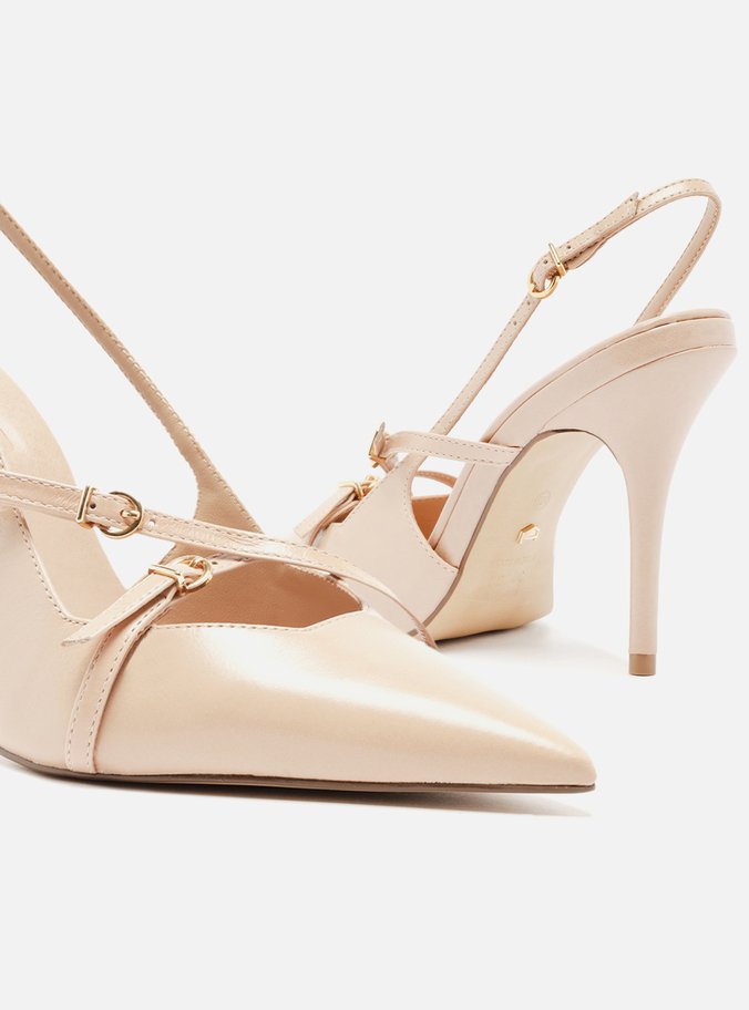 Scarpin Bege Couro Salto Alto Slingback Amélia
