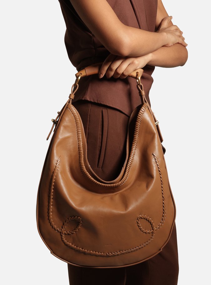 Bolsa Hobo Marrom Couro Grande Tressê