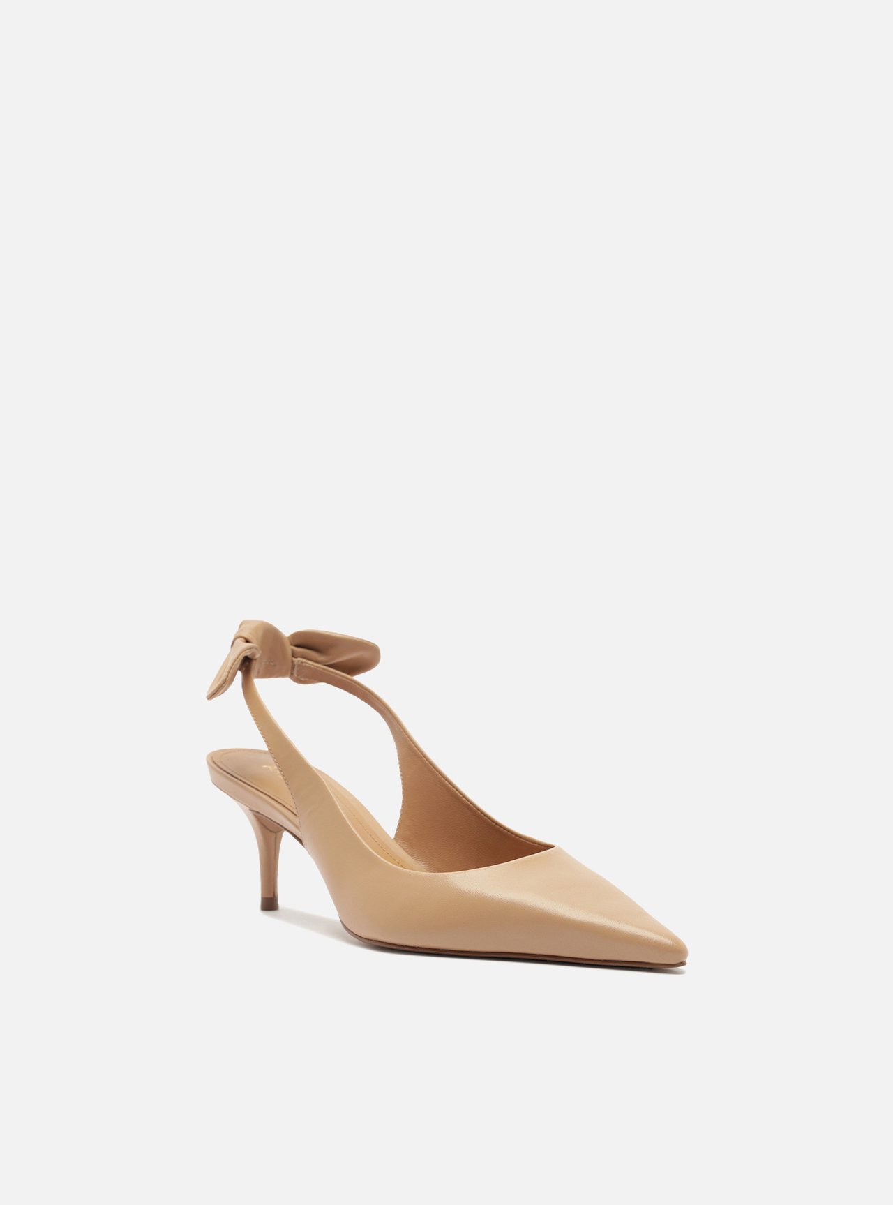 Scarpin Nude Couro Slingback Salto Fino Laço — foto 2