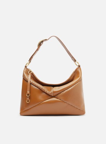 Bolsa Hobo Marrom Couro Média Texturizada