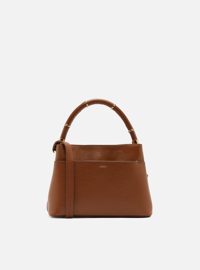 Bolsa Tote Marrom Couro Pequena Anéis
