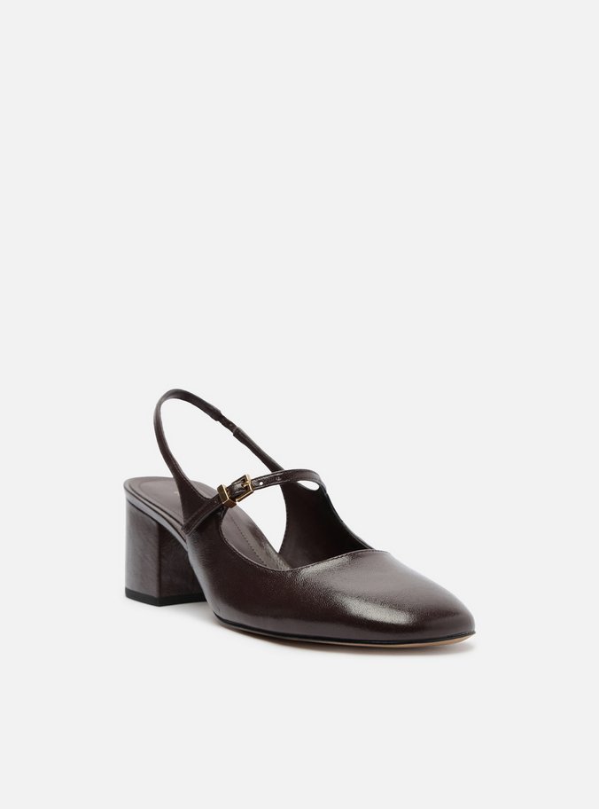 Sapato Boneca Marrom Couro Bloco Slingback Classic