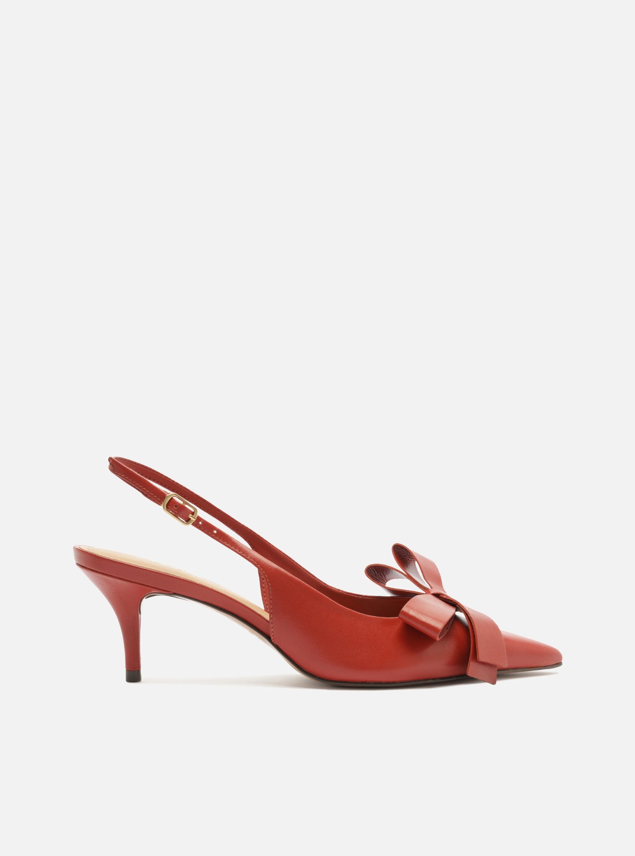 Scarpin Vermelho Couro Salto Fino Laço Slingback — foto 1