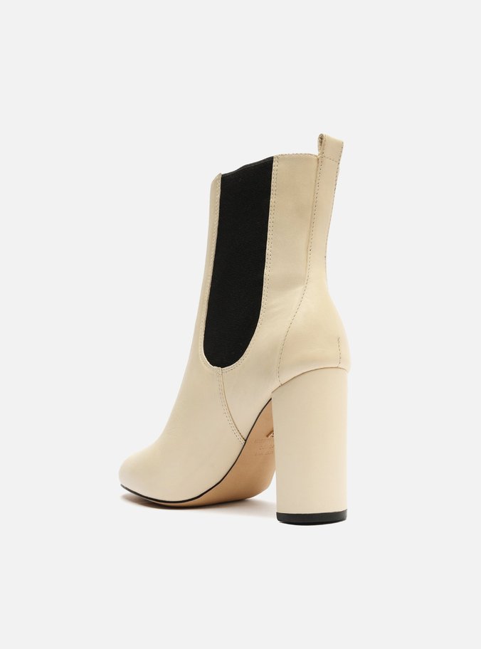 Bota Off-White Couro Chelsea Salto Bloco Cano Médio
