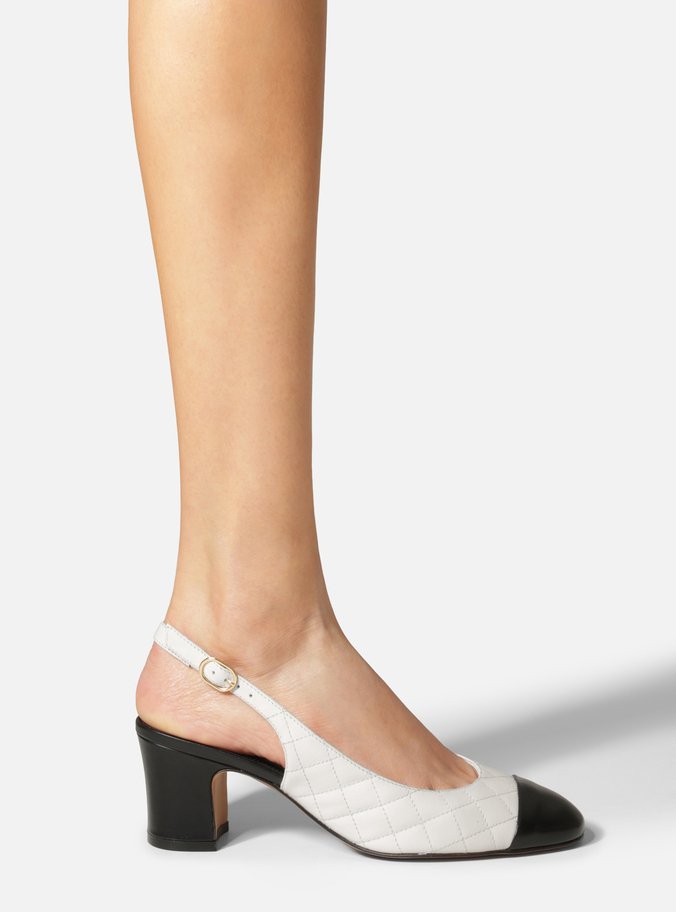 Scarpin Multineutro Couro Salto Bloco Fivela Slingback