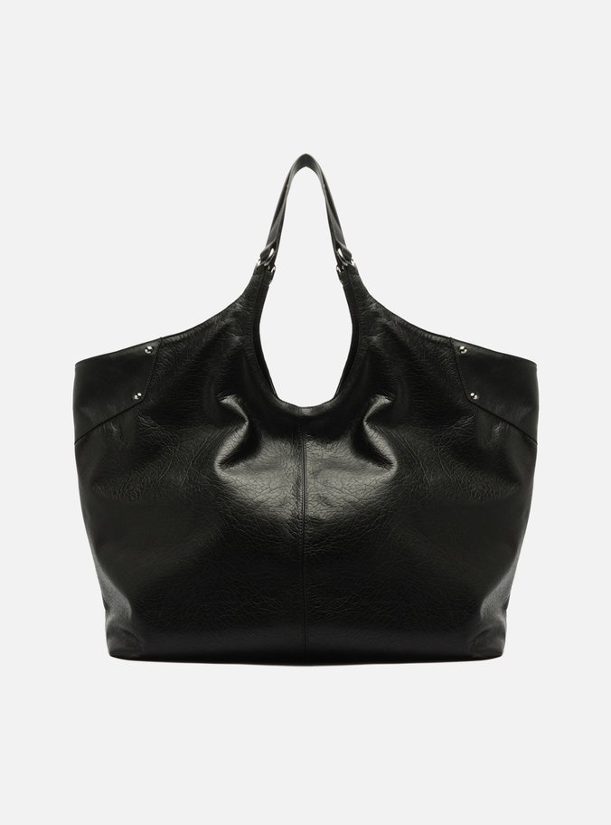 Bolsa Shopping Maxi Preta Couro Grande Rebites