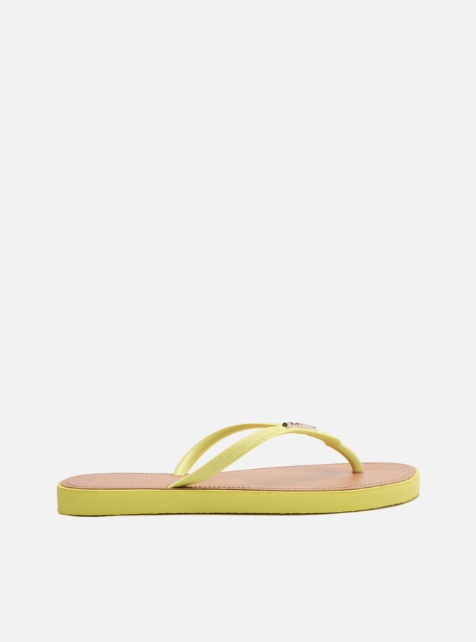 Chinelo de Dedo Tiras Amarelas Palmilha Marrom