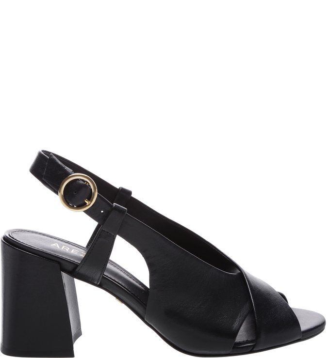Sandália Couro Salto Bloco Peep-toe Preta
