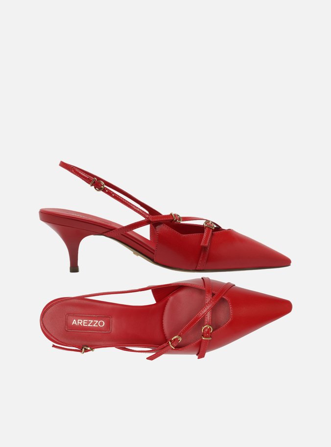Scarpin Vermelho Couro Salto Médio Slingback Amélia