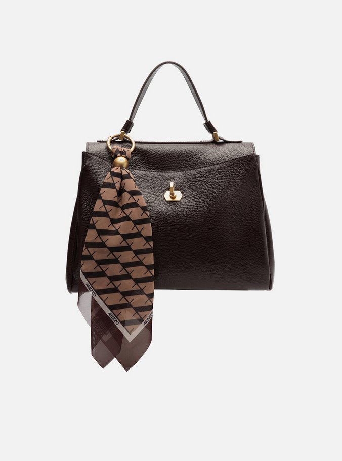 Bolsa Satchel Marrom Couro Média Lenço