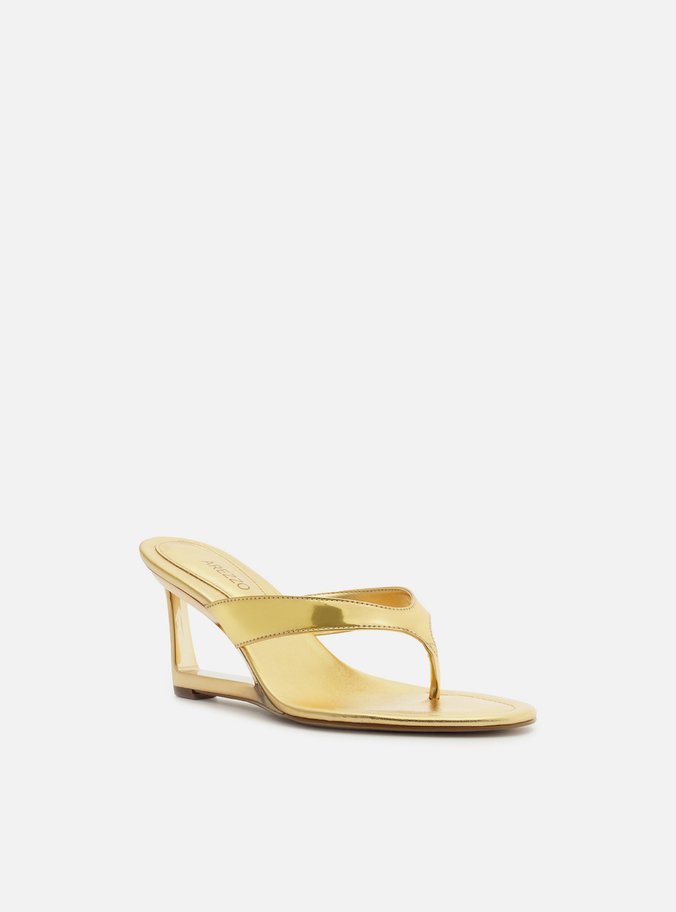 Tamanco Dourada Salto Geométrico Flip Flop