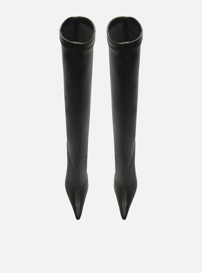 Bota Preta Skinny Cano Longo Salto Dourado