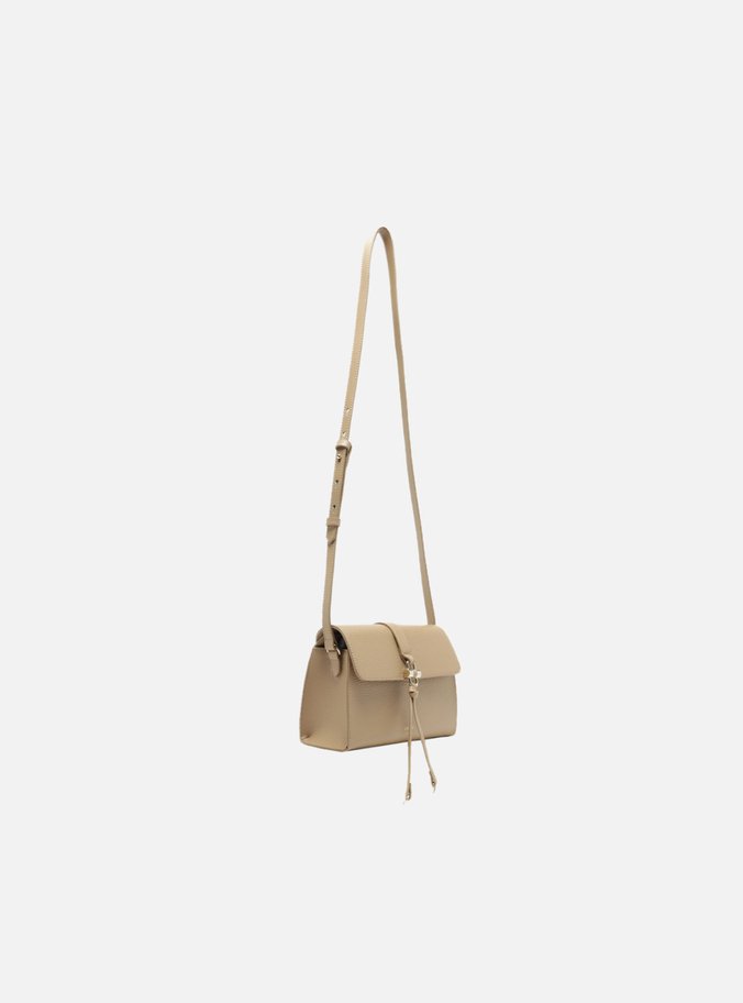Bolsa Tiracolo Bege Pequena Detalhe Tiras Metal