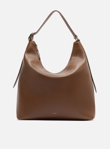 Bolsa Hobo Marrom Couro Grande Fivela Oval