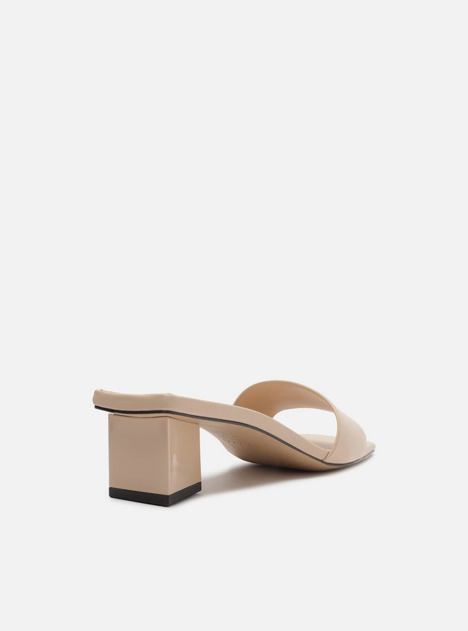 Mule Nude Couro Salto Baixo Bloco