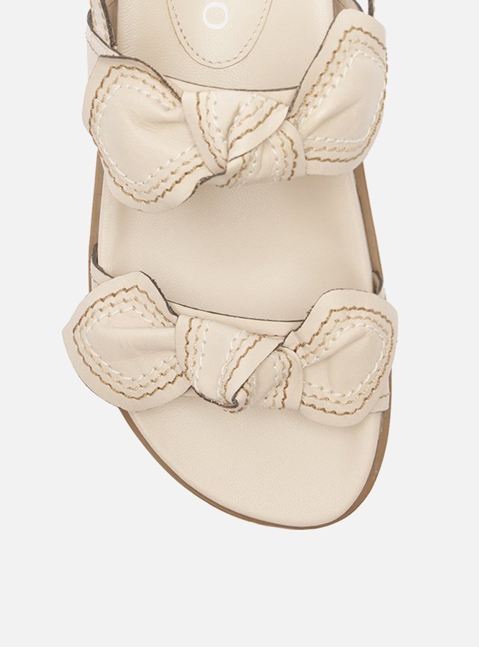 Sandália Rasteira Branca Couro Flatform Laços