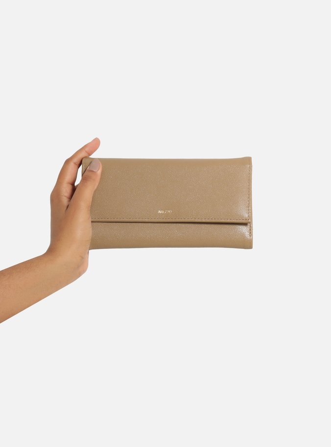 Carteira Cinza Couro Grande Básica