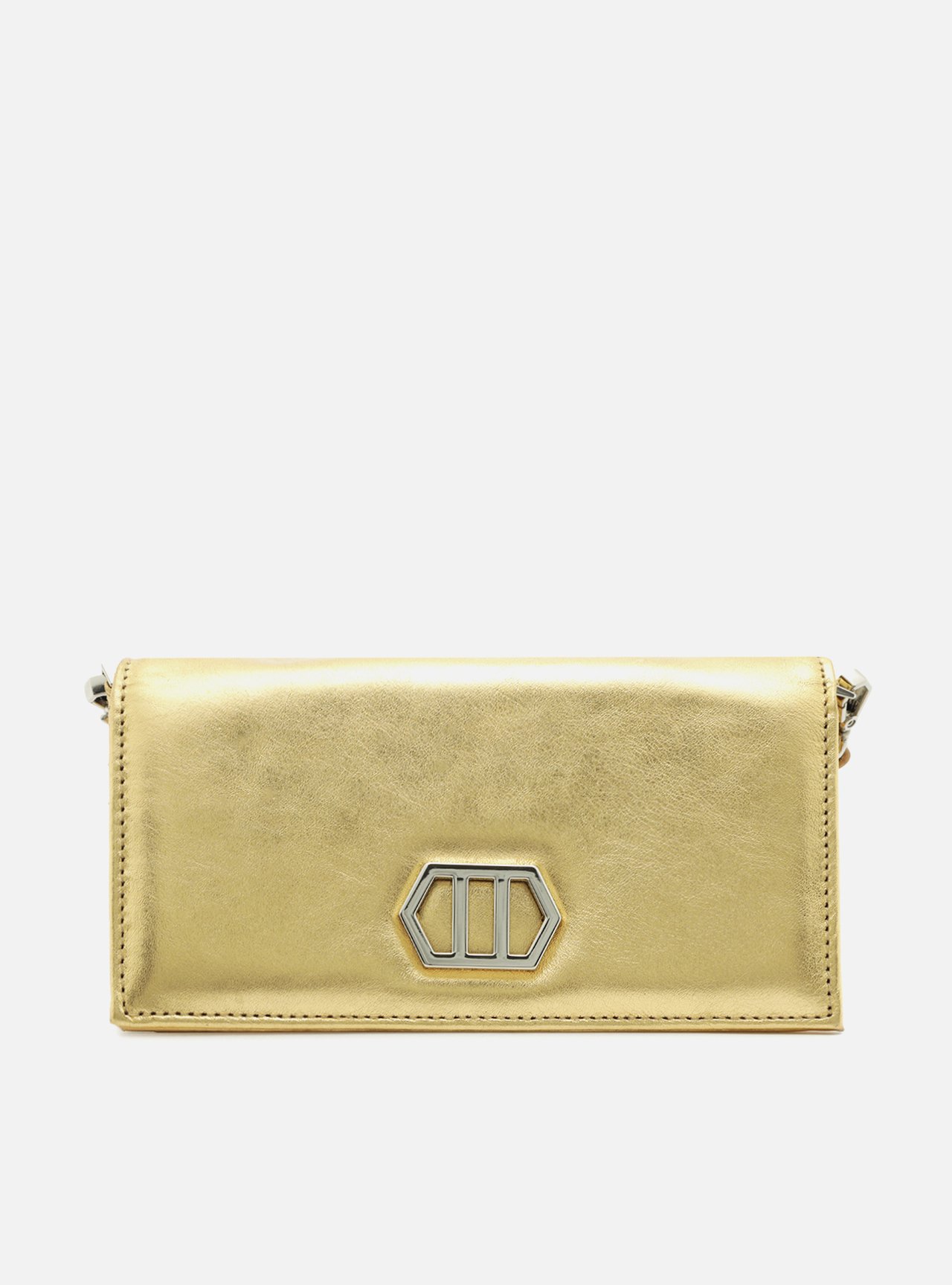 Clutch Dourada Couro Metal Geométrico — foto 1