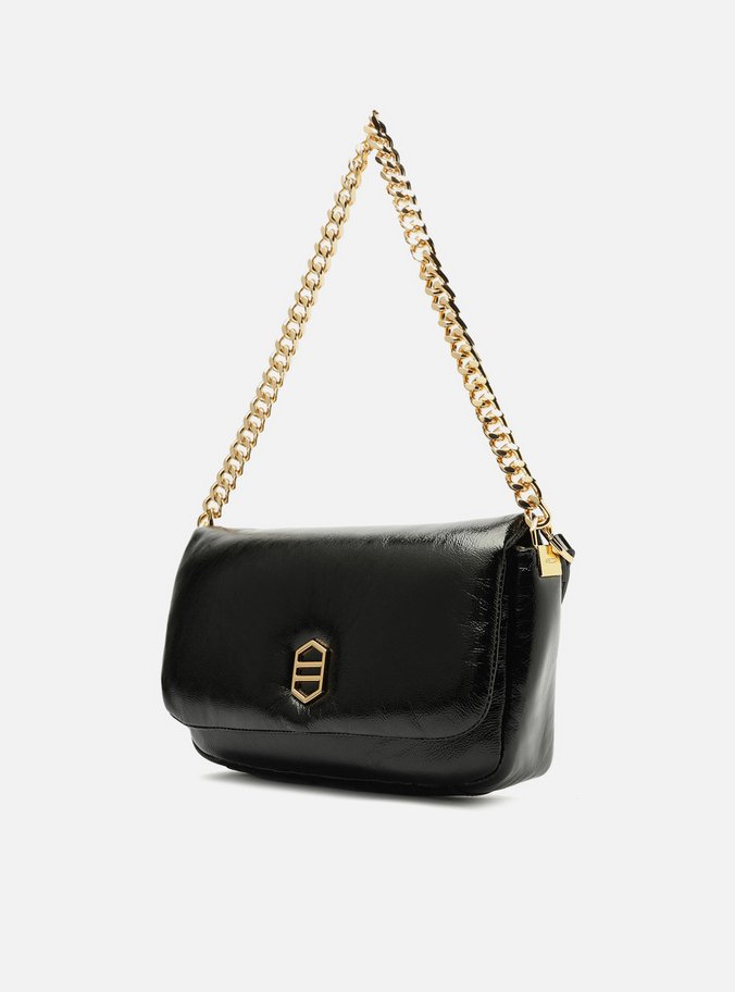 Bolsa Tiracolo Preta Couro Média Puffer