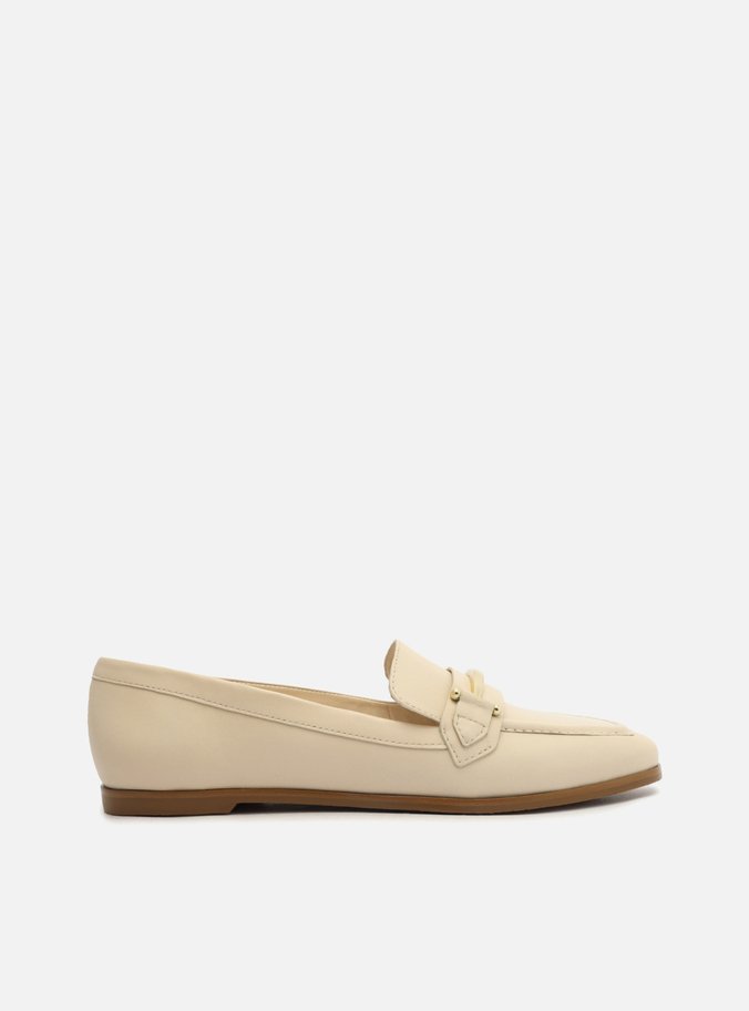Mocassim Off-White Couro Bridão Metálico Moderno