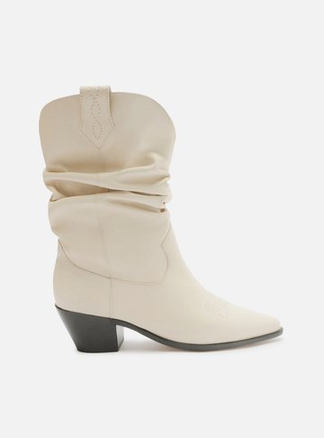 Bota Branca Couro Cano Curto Franzido Western