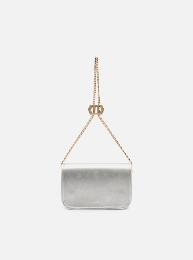 Bolsa Tiracolo Prata Couro Pequena Corrente
