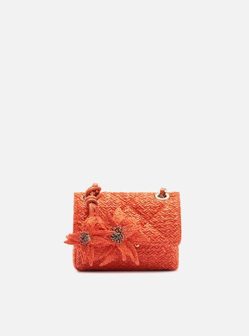 Bolsa Tiracolo Laranja Ráfia Mizz Pequena Flor