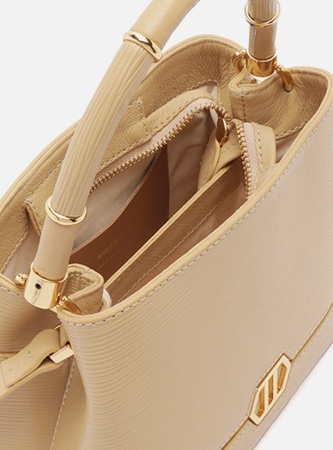 Bolsa Tote Bege Couro Pequena Anéis