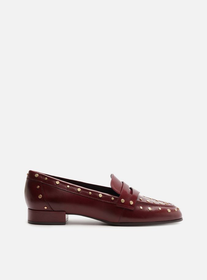 Mocassim Bordô Couro Salto Bloco Tachas