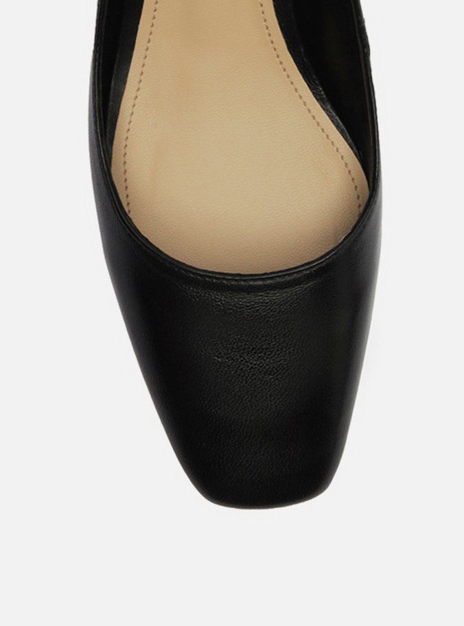 Scarpin Preto Couro Bloco Bico Quadrado