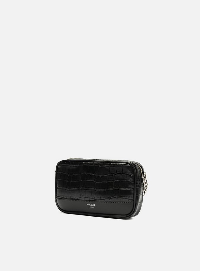 Bolsa Tiracolo Preta Croco Clara Pequena