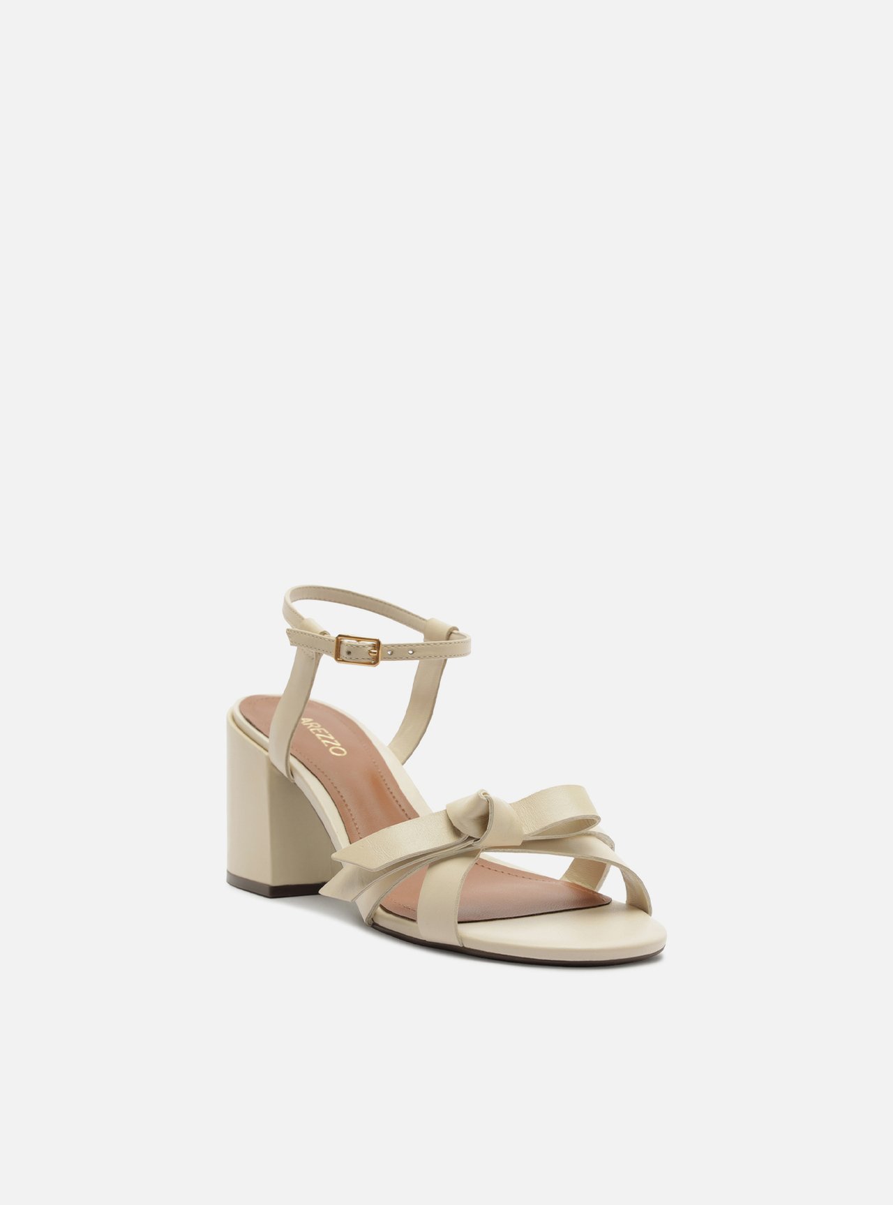 Sandália Off White Couro Salto Bloco Laço — foto 2