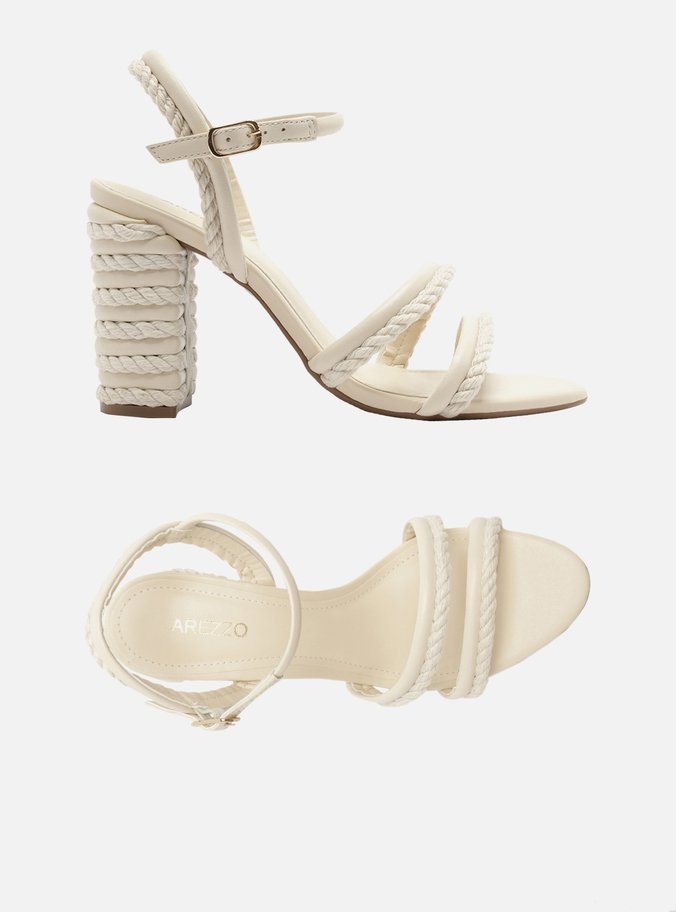 Sandália Off-White Salto Alto Cordão Bicolor