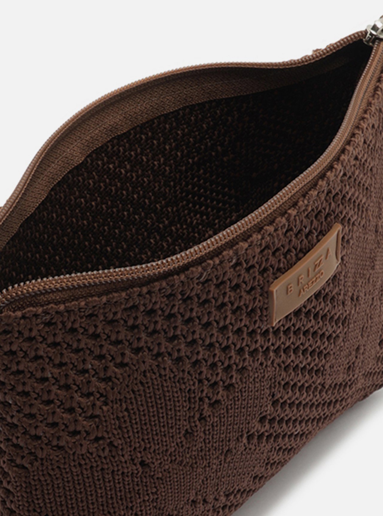 Bolsa Necessaire Marrom Knit Pequena Metais Brizza — foto 3