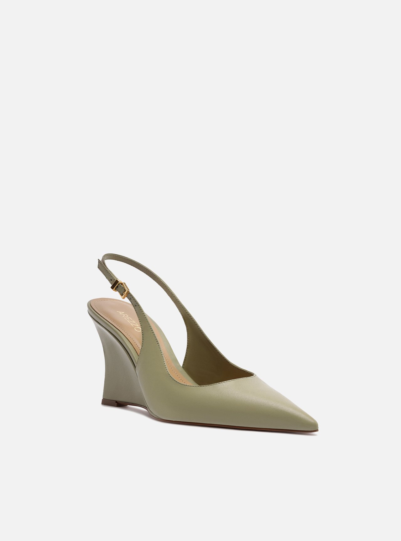 Scarpin Verde Oliva Couro Salto Alto Anabela Slingback — foto 2