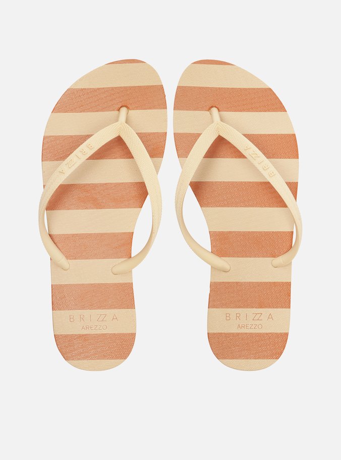 Chinelo de Dedo Bege e Laranja Listras Brizza