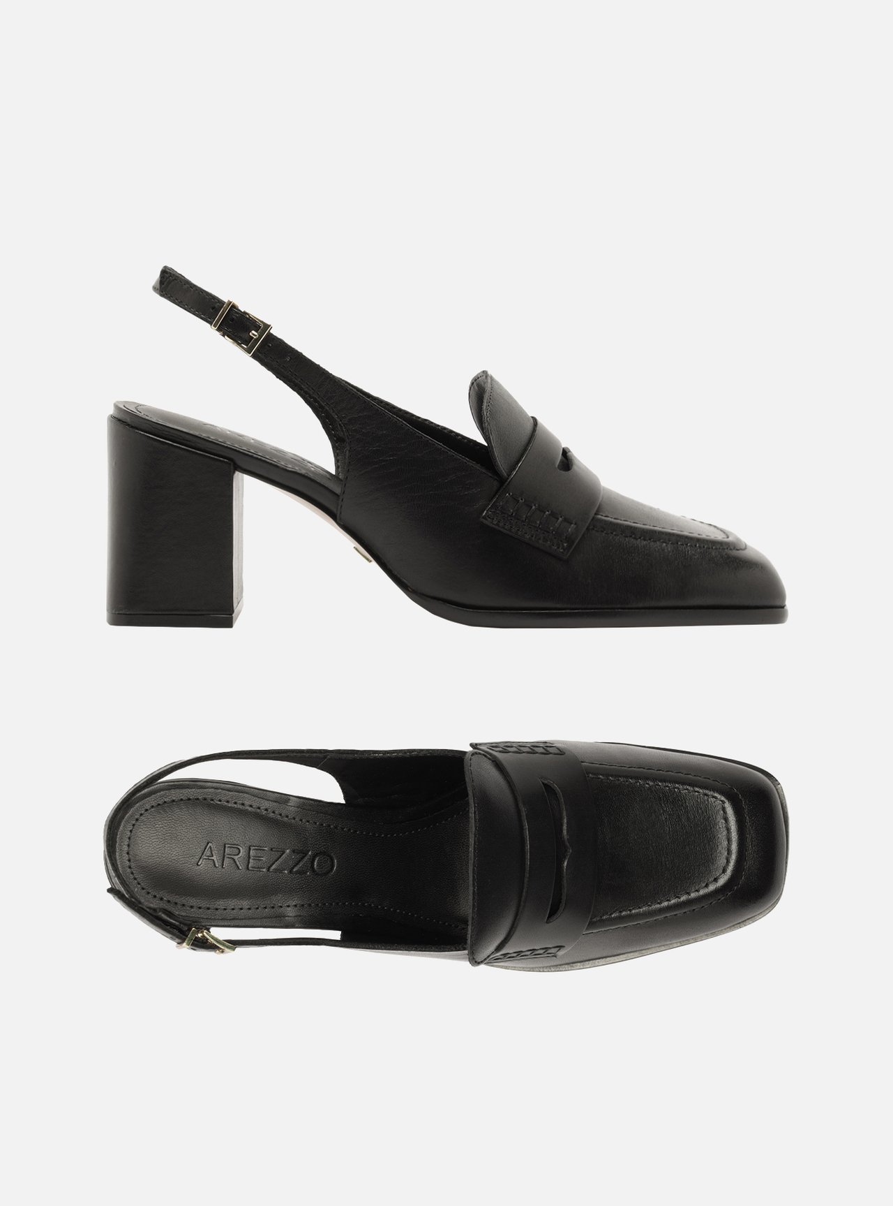 Mocassim Preto Couro Salto Bloco Slingback — foto 5
