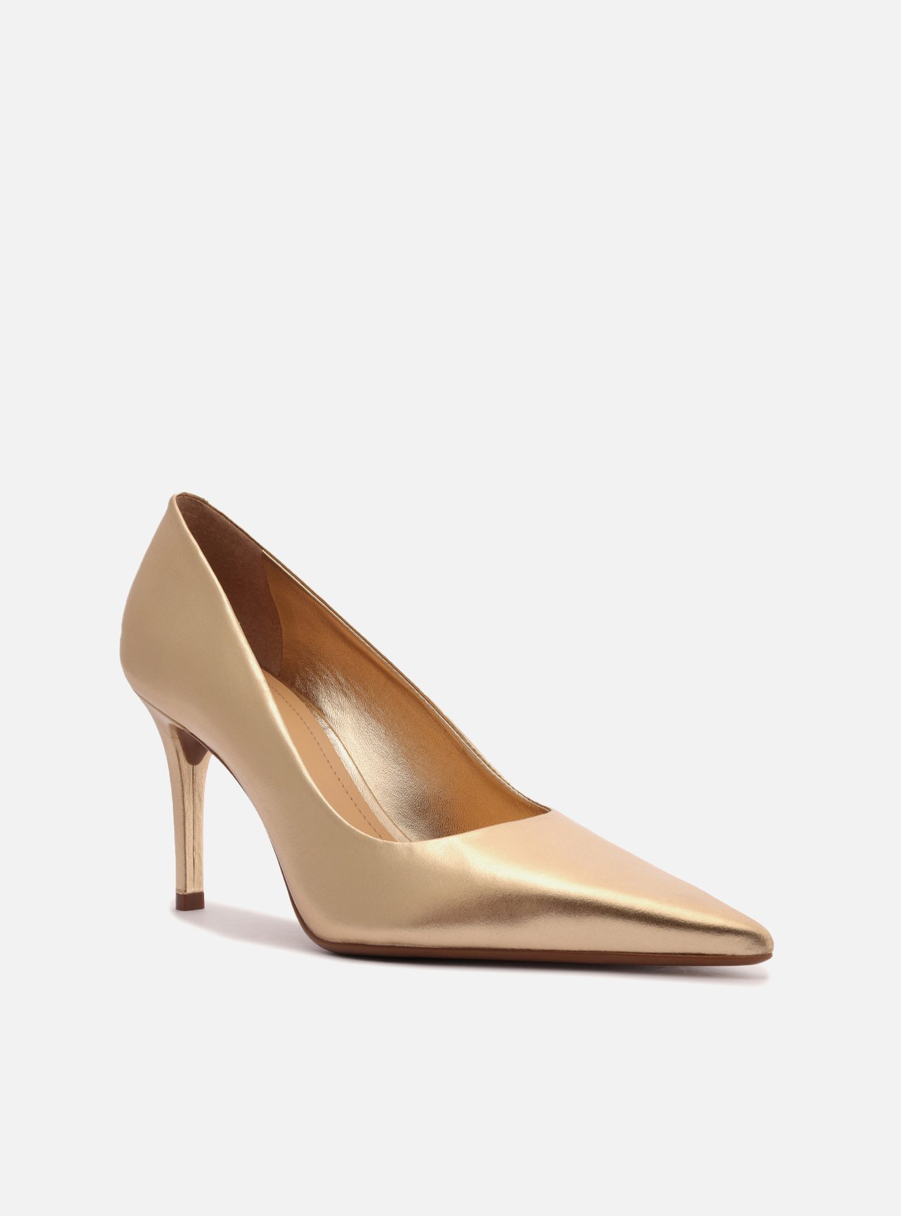 Scarpin Dourado Couro Salto Médio Fino Metalizado — foto 2