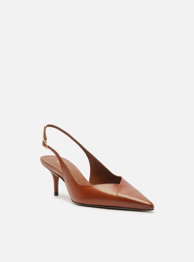 Scarpin Caramelo Couro Salto Kitten Slingback