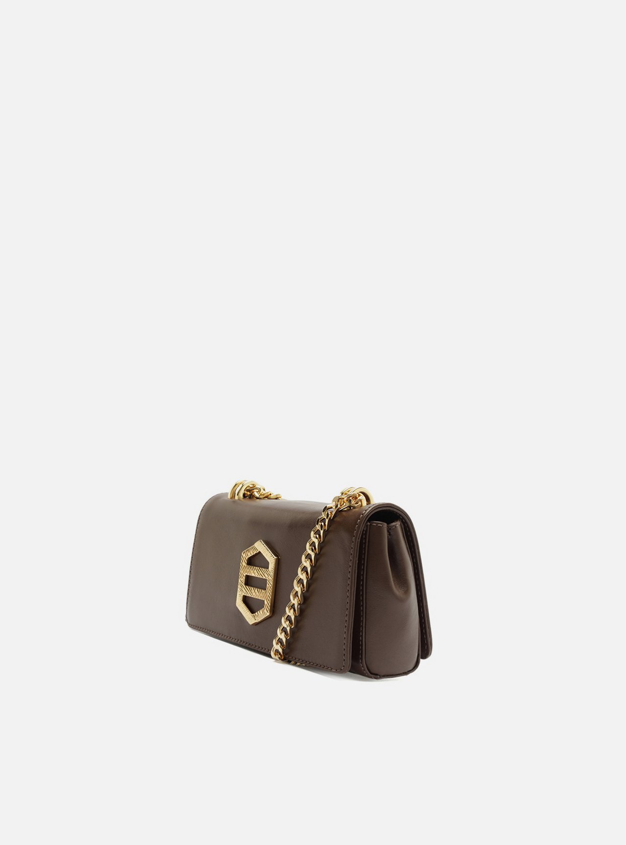 Bolsa Tiracolo Marrom Couro Pequena Corrente Dourada — foto 2