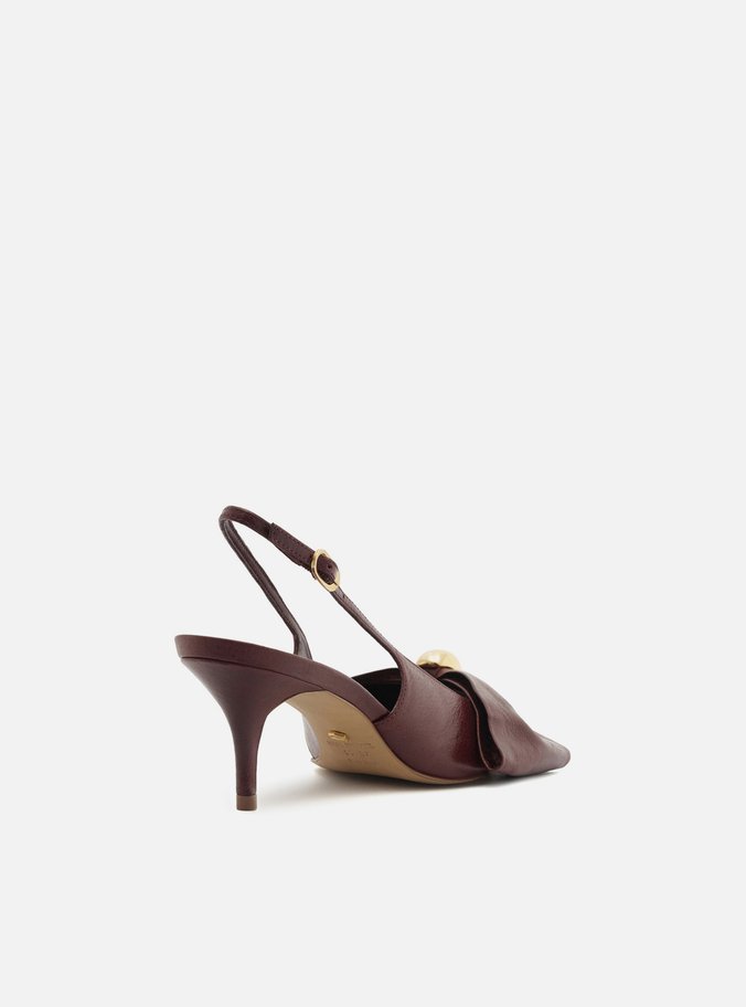 Scarpin Vermelho Couro Slingback Laço Metal