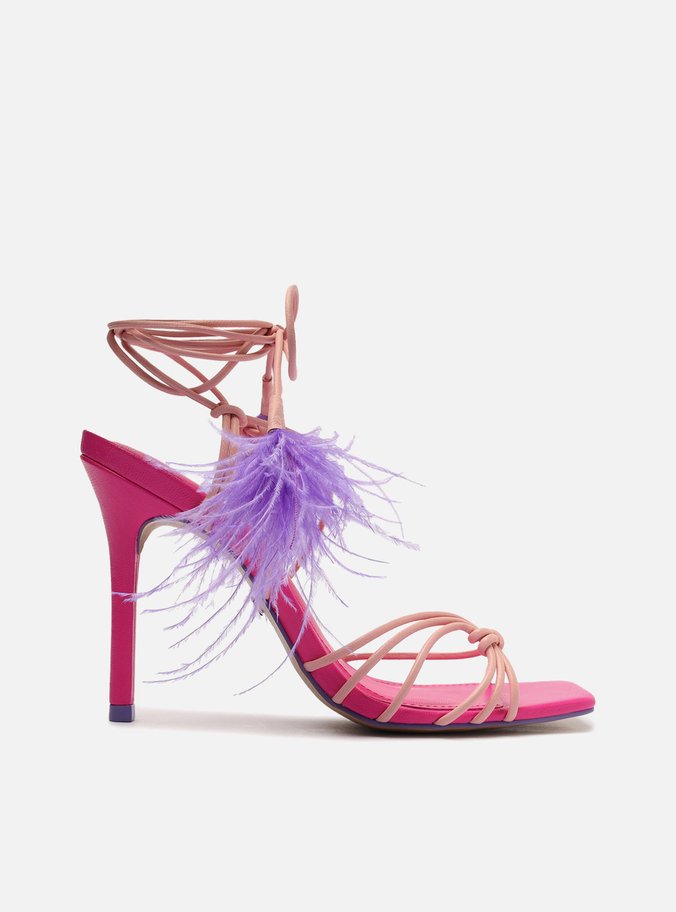 Sandália Rosa Salto Fino Plumas Vicky