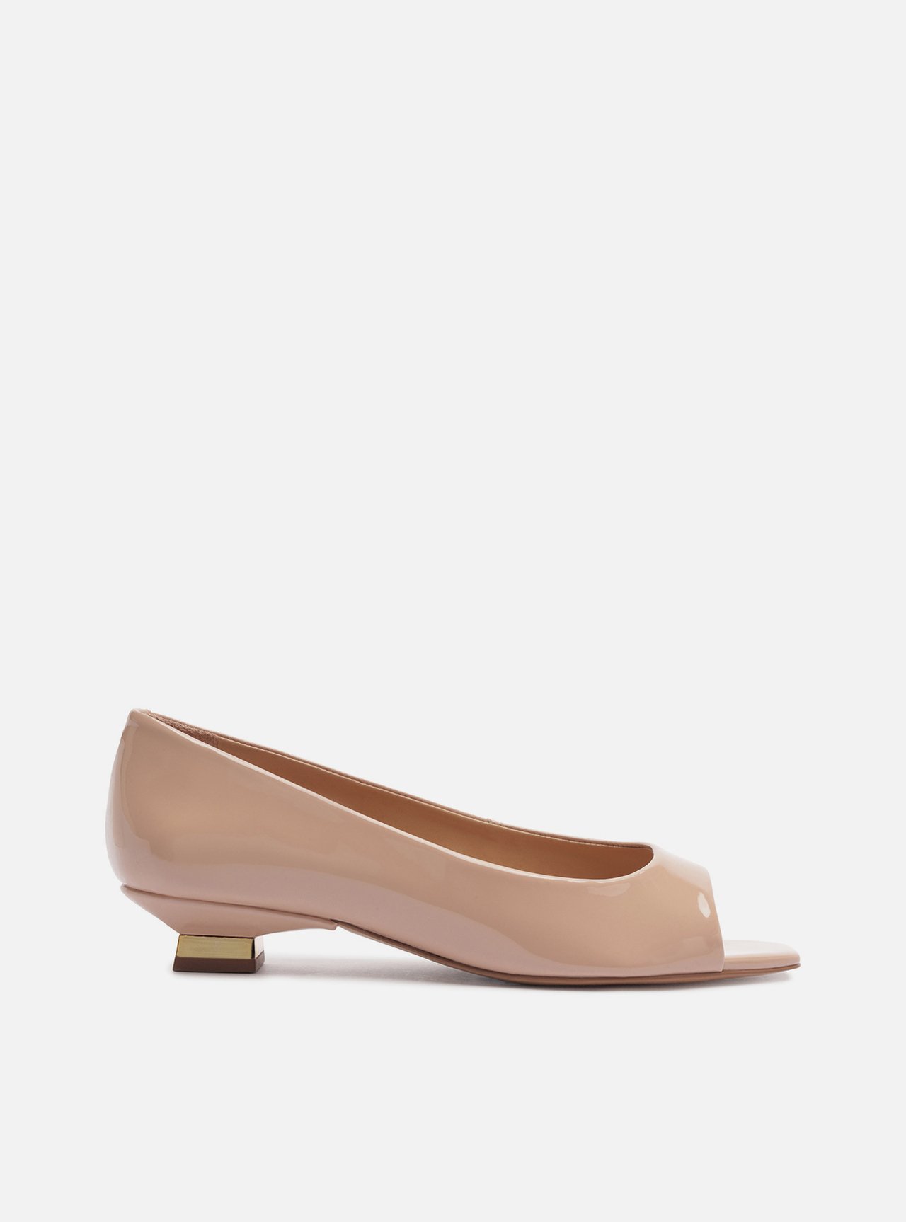 Scarpin Nude Verniz Salto Bloco Metais — foto 1