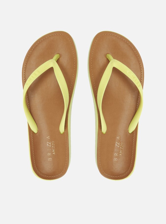 Chinelo de Dedo Amarelo Palmilha Marrom