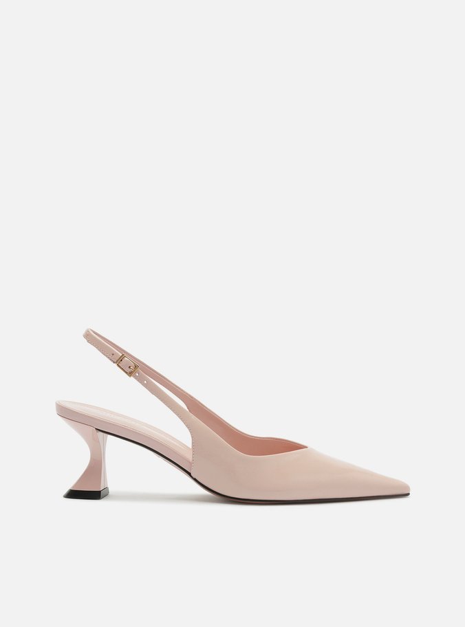 Scarpin Rosa Couro Salto Geométrico Slingback