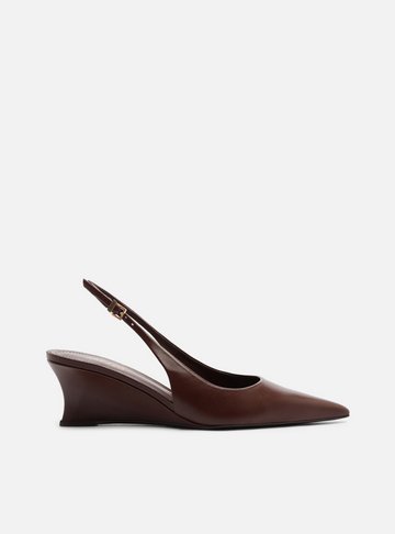 Scarpin Marrom Couro Salto Baixo Anabela Slingback